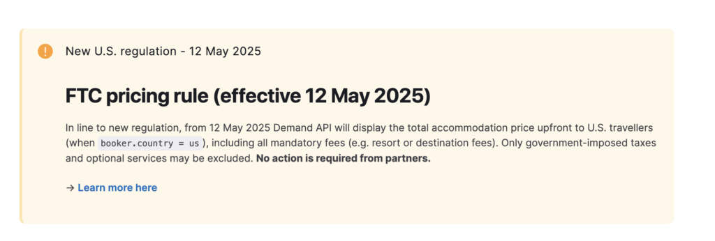 FTC Pricing Rule Notification for Booking.com Partners